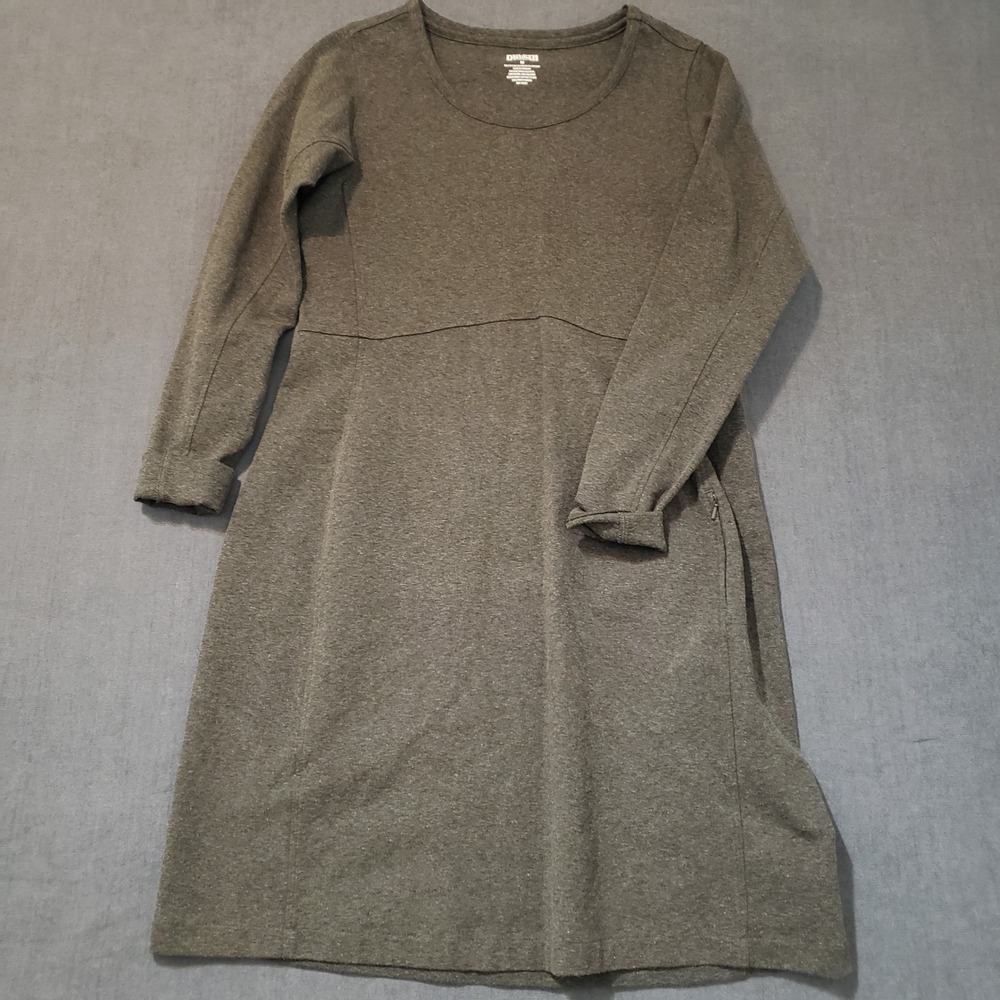Duluth Trading Co Dress Womens Medium Gray Long Sleeve Scoop Neck‎ Pockets